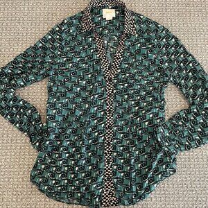Maeve Green and Black Button Down Shirt